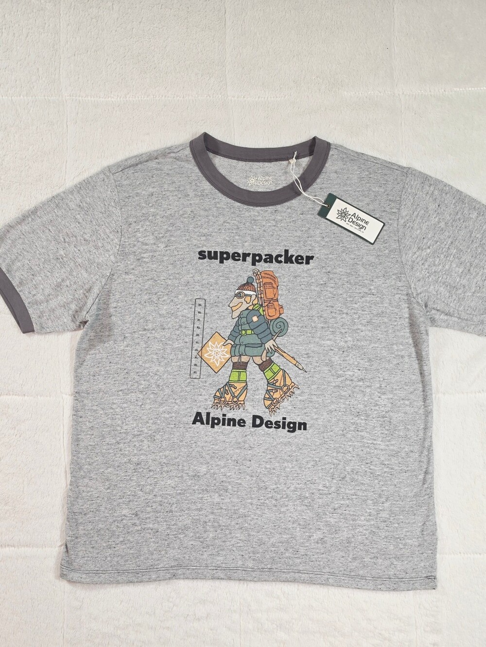 Alpine Design Heather Gray Ringer Tee with Colorful Hiker Graphic